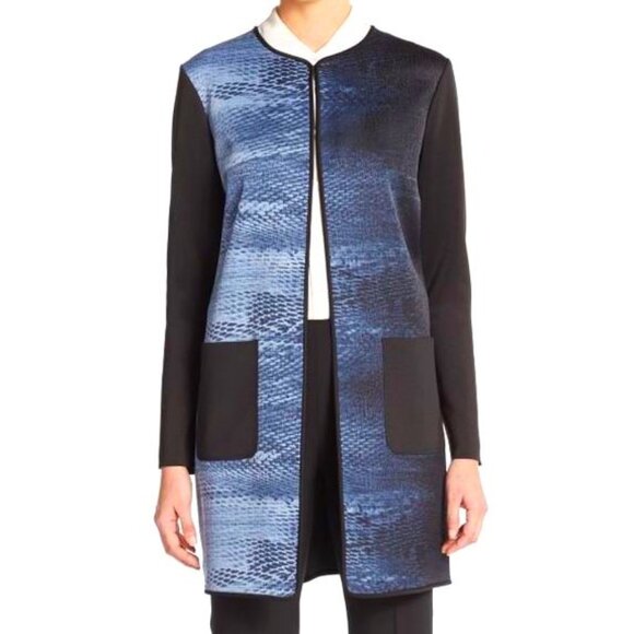 T Tahari Cardigan Long Blazer Small Jacket Duster Blue Black Ombré Snake Print - Picture 9 of 9